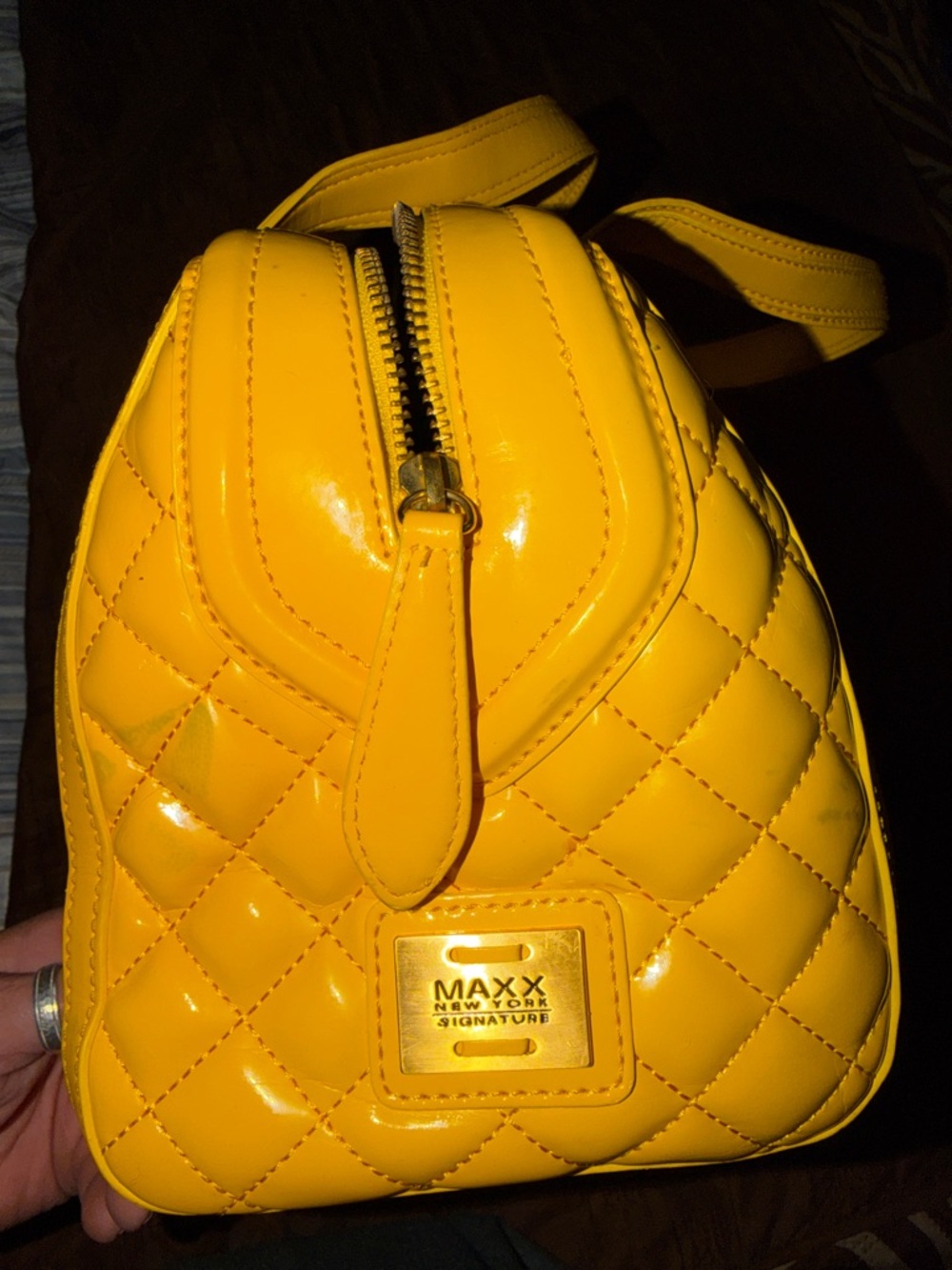 Maxx New York Yellow Quilted Patent Satchel - Picture 3 of 4